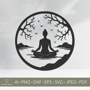 Yoga Meditation Vector Art | Zen Woman SVG for Cricut and Silhouette | Mindfulness Digital File with Nature and Trees
