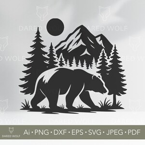 Bear and Mountain Vector Design: Wilderness Clipart for Cricut
