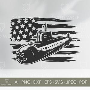 Submarine USA Flag SVG: Patriotic Military Vector Art (Digital File)