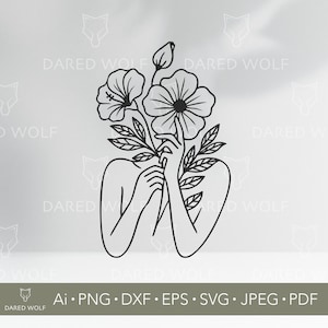 Bloemen silhouet vrouw vectorkunst | Vrouwelijk gezicht verborgen bloemen SVG voor Cricut | Ontwerp digitaal bestand Boho Botanical Line Art