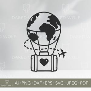 Diseño SVG de viaje / Globo terráqueo y maleta de aventura, arte vectorial para Cricut y Silhouette / Archivo digital Wanderlust para corte de vinilo