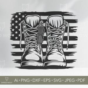 Arte vectorial de botas militares / SVG patriótico de EE. UU. para Cricut y Silhouette / Archivo digital de botas de combate / Diseño de bandera estadounidense para corte de vinilo