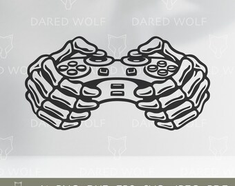 Skeleton Gamer SVG: Design del controller di gioco con mani a forma di teschio (file digitale)