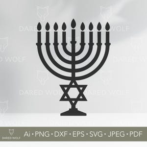 Menorah De Hanoukka Clipart vectoriel | Fête juive SVG pour Cricut et Silhouette | Étoile de David Svg | Conception du festival des lumières pour l'artisanat du vinyle