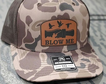 duck hunting hat leather patch richardson 112 blow me calls