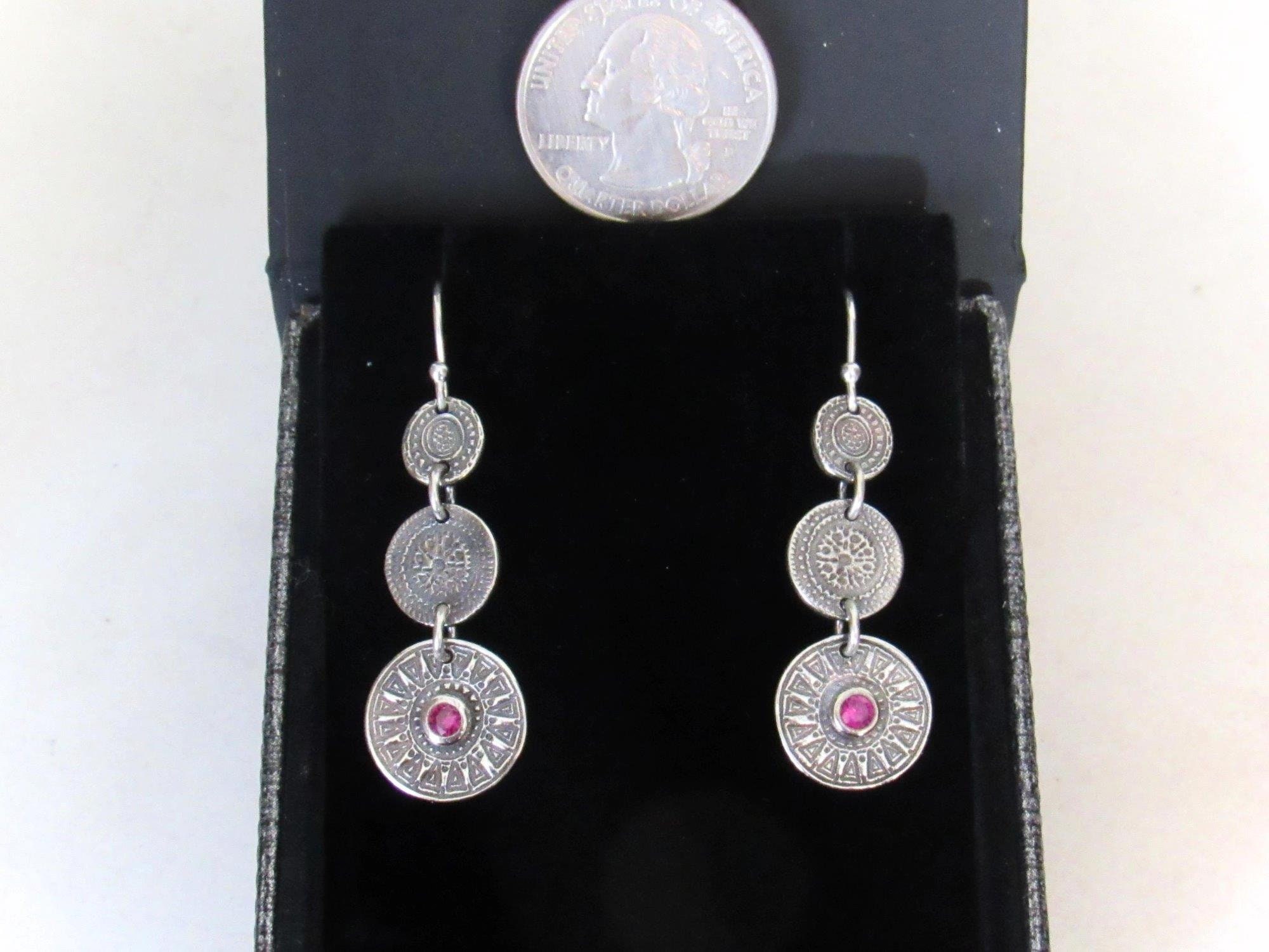 Fine Silver and Ruby Earrings - Etsy