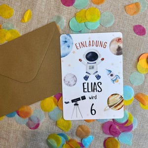 Tarjetas de invitación de cumpleaños infantiles | Cumpleaños espacial | Personalizado con nombre | Invitación de astronauta | Tarjeta de invitación para llenar