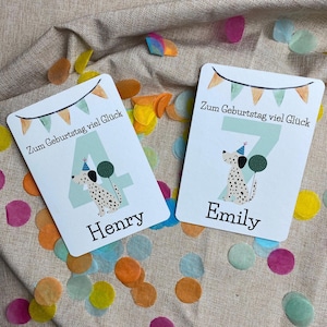 Tarjeta plegable para cumpleaños de niño / tarjeta de felicitación / regalo para cumpleaños de niño / personalizada con nombre + edad / celebración / personalizable