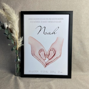 Geburtsposter | Personalisiertes Namensposter | Baby | Geburtsgeschenk | Taufe | Babyparty | Deko Babyzimmer | Geburtstafel | Druck Rahmen