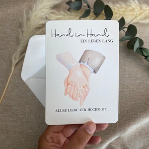 Klappkarte Hochzeit / Glückwunsch Heirat Karte / Hand in Hand / Geldgeschenk / Braut/Bräutigam / Geldgeschenk / Grußkarte A6 mit Umschlag