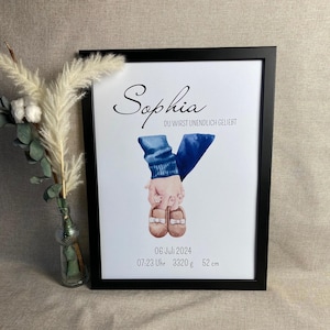 Geburtsposter | Personalisiertes Namensposter | Baby | Geburtsgeschenk | Taufe | Babyparty | Babyzimmer | Geburtstafel | Druck mit Rahmen