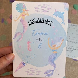 Uitnodigingskaarten voor kinderverjaardagen | Zeemeermin verjaardag | Gepersonaliseerd met naam | Uitnodiging voor zeemeermin om in te vullen