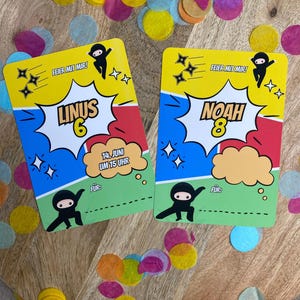 Einladungskarten Kindergeburtstag | Ninja Geburtstag | Personalisiert mit Namen | Ninja Einladung | Einladungskarte zum Ausfüllen