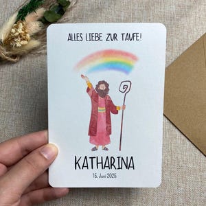 Carte pliante pour baptême | Carte de voeux | Cadeau pour le Saint Baptême | Carte personnalisée avec nom et date | Arc-en-ciel | A6