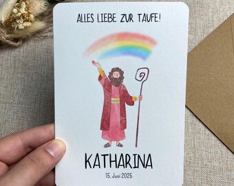 Carte pliante pour baptême | Carte de voeux | Cadeau pour le Saint Baptême | Carte personnalisée avec nom et date | Arc-en-ciel | A6
