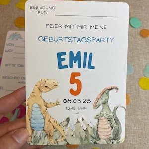 Einladungskarten Kindergeburtstag | Dino Geburtstag | Personalisiert mit Namen | Dinosaurier Einladung | Einladungskarte zum Ausfüllen