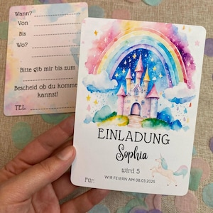 Einladungskarten Kindergeburtstag | Prinzesinnen Geburtstag | Personalisiert mit Namen | Einhorn Einladung  Einladungskarte zum Ausfüllen