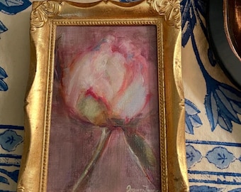 Original Peony Flower Oil Painting / by Joanna Thomas / Antique style /