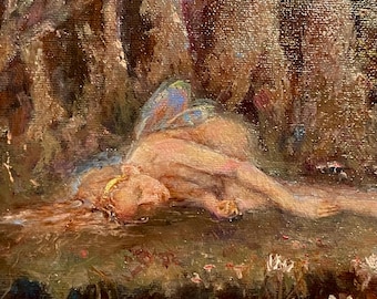 Original oil painting of a Fairy in a Tabernacle custom Frame