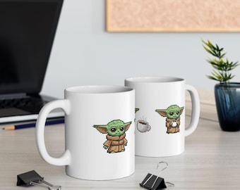 Pixel Grogu Chasing Coffee Mug