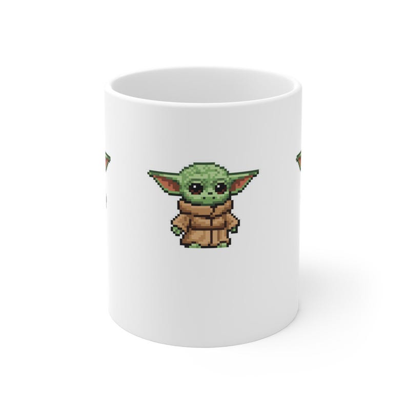 Pixel Grogu Mug | Cute Retro Pixel Art Coffee Cup image 2