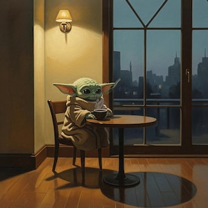 Taza Grogu in Cafe / Taza de café de cerámica negra imagen 2