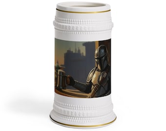 Mandalorian and Grogu Illustration Stein Mug