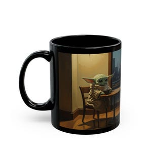 Taza Grogu in Cafe / Taza de café de cerámica negra imagen 3