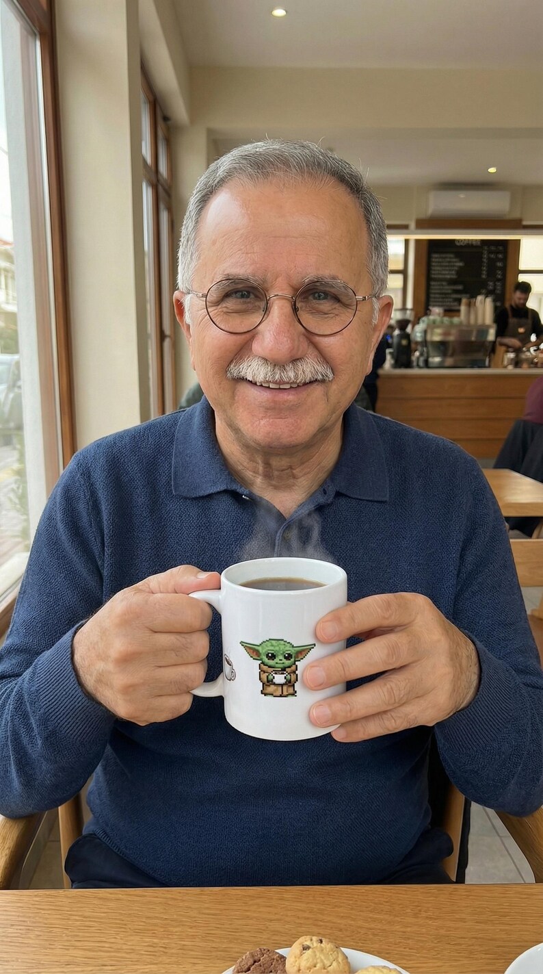 Pixel Grogu Chasing Coffee Mug imagen 2