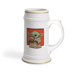 Grogu holding mug Stein Mug | Cute Grogu illustration image 1