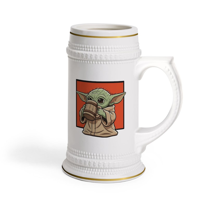 Grogu holding mug Stein Mug | Cute Grogu illustration image 1
