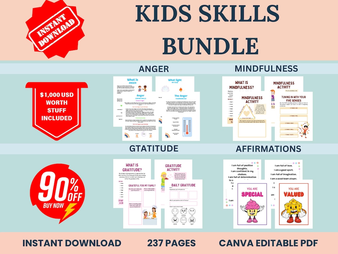 Anger Management,kids Skills in Life Essential Bundle, Therapy , Coping ...