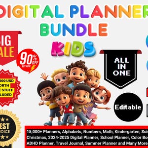Digital Planner Bundle for Kids, 2024-2025, School, Travel, Summer, ADHD, Chore Charts, Prayer, Christmas, Kindergarten, Many More
