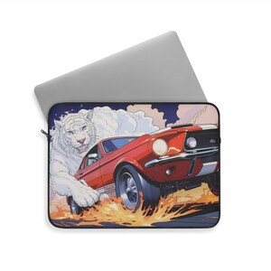 Ford Mustang Laptop Sleeve, Red 1967 Car Case, Tech Accessories, Vintage Car Computer Cover, Car Lover Gift