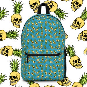 Pineapple Skull Backpack, Tropical Halloween Bag, School Bookbag, Travel Rucksack, Unique Goth Knapsack, Stylish Daypack, Gift for Teens,