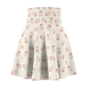 Skater Skirt – Coquette Bunny Print, Pastel High Waist A Line Mini, Kawaii Flared Women’s Skirt, Spring Outfit
