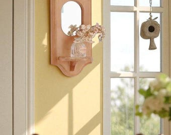 Rustic Wooden Wall Mirror with Shelf: Farmhouse Candle Holder & Display