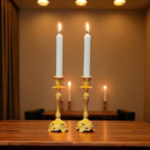Vintage Pair of Brass Candle Holders | British Octagonal Gold and Silver Metal Mantle Table Candlesticks | Gothic Dark Academia Decor