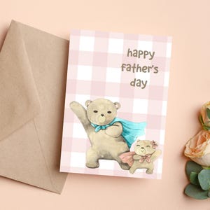 Cartão fofo para o Dia dos Pais | Download digital | Super Pai Urso com Filho | Cartão de felicitações para impressão | Ideia de presente faça você mesmo para o Dia dos Pais