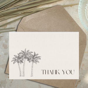Modelo de cartão de agradecimento para casamento minimalista em Palm Destination