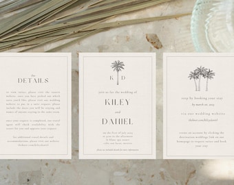 Minimalist Palm Destination Wedding Invitation Set Digital Template