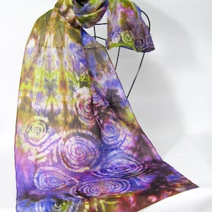 Silk Scarf Hand Painted Lilac and Greeny Gold Celtic