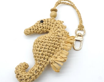Seahorse Charm –Woven Straw Bag Accessory – Nautical Gift