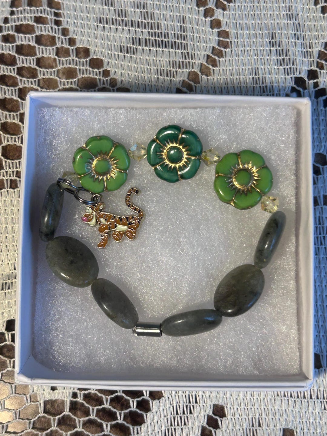 Tigger in Spring Green Floral Beaded Bracelet W/ Tigger Charm - Etsy