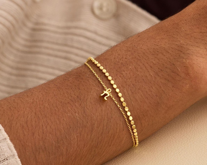 Personalised Double Layered Initial Bracelet, Custom 18K Gold Plated Letter Bracelet, Womens Bracelet, Birthday Gift, Christmas Gift