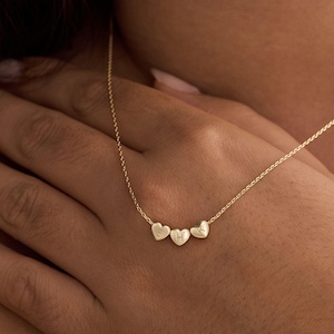 Tiny 3D Initial Heart Charm Necklace, Custom Gold Letter Necklace, Family Necklace, Minimalist Necklace, Womens Necklace, Christmas Gift