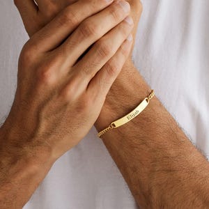 Pulsera personalizada con nombre de barra para hombre, pulsera personalizada para hombre, pulsera grabada, pulsera de cadena cubana, regalo del Día del Padre para él, papá, novio