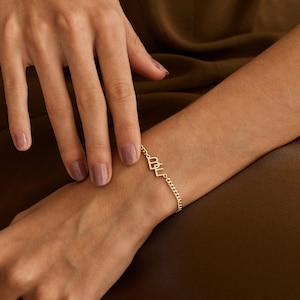Bracelet initiales personnalisées avec chaîne cubaine, bracelet prénom personnalisé, bracelet couple, bracelet femme, cadeau d'anniversaire pour elle