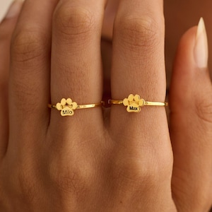 Gepersonaliseerde pootafdrukring, ring met gepersonaliseerde huisdiernaam, gegraveerde ring voor hondenmoeder, sieraad voor kattenmoeder, herdenkingscadeau voor haar huisdier, verjaardagscadeau, kerstcadeau