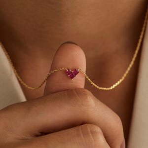 Dainty Heart Birthstone Necklace, Minimalist 3 Birthstone Necklace, Womens Necklace, Love Necklace, Birthday Gift for Her, Christmas Gift